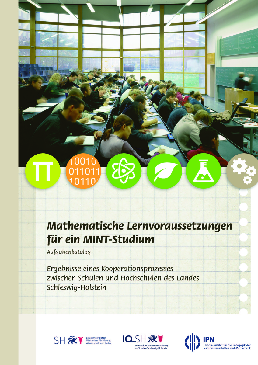 Titelbild des MaLeMINT-I Aufgabenkatalogs "Mathematische Lernvoraussetzungen für ein MINT-Studium" verlinkt zum entsprechenden Dokument